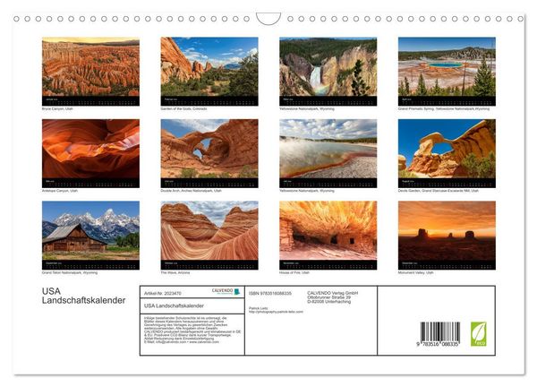Produktbild: USA Landschaftskalender (Wandkalender 2026 DIN A3 quer), CALVENDO Monatskalender
