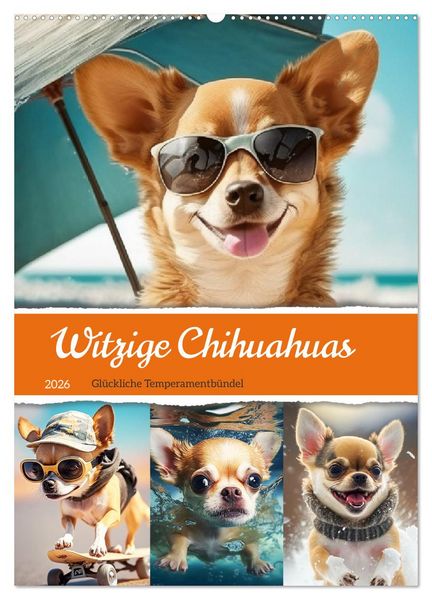 Witzige Chihuahuas. Glückliche Temperamentbündel (Wandkalender 2026 DIN A2 hoch), CALVENDO Monatskalender