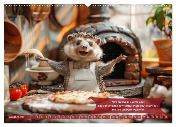 Produktbild: Funny charming animals as pizza chef (High Quality Premium Wall Calendar 2026 DIN A2 landscape),CALVENDO 12 Month Wall Calendar