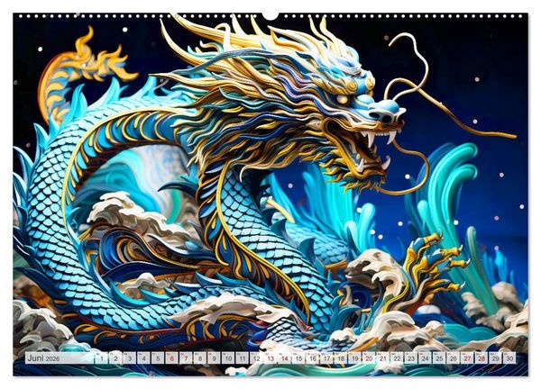 Produktbild: Quilling-Drachen - Jahr des Drachen (Wandkalender 2026 DIN A2 quer), CALVENDO Monatskalender