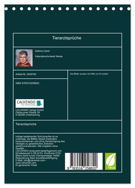 Produktbild: Tierarztspr&uuml;che (Tischkalender 2026 DIN A5 hoch), CALVENDO Monatskalender