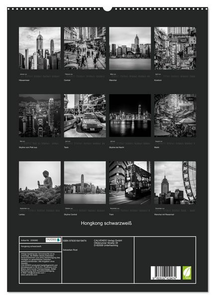 Produktbild: Hongkong schwarzwei&szlig; (hochwertiger Premium Wandkalender 2026 DIN A2 hoch), Kunstdruck in Hochglanz