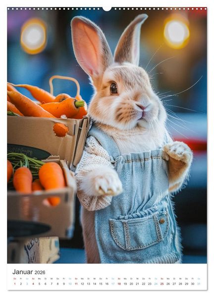 Produktbild: Was macht der Osterhase in seiner Freizeit (hochwertiger Premium Wandkalender 2026 DIN A2 hoch), Kunstdruck in Hochglanz