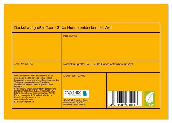 Produktbild: Dackel auf gro&szlig;er Tour - S&uuml;&szlig;e Hunde entdecken die Welt (Tischkalender 2026 DIN A5 quer), CALVENDO Monatskalender