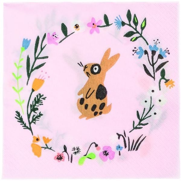 Servietten, Ostern, Blumenkranz/Hase