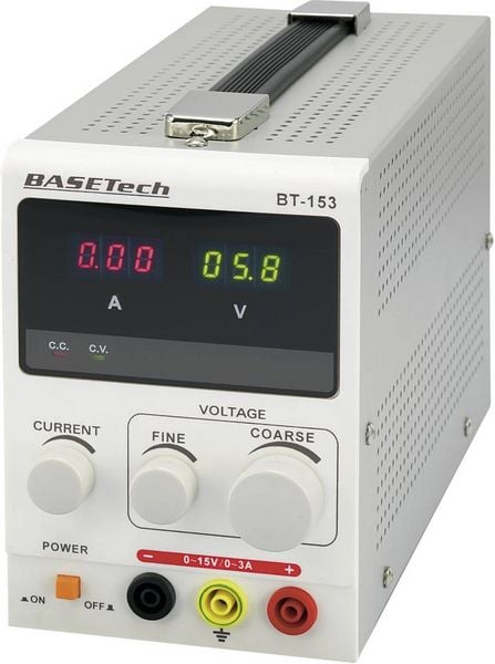 Produktbild: Basetech BT-153 Labornetzger&auml;t, einstellbar 0 - 15 V/DC 0 - 3A 45W Anzahl Ausg&auml;nge 1 x
