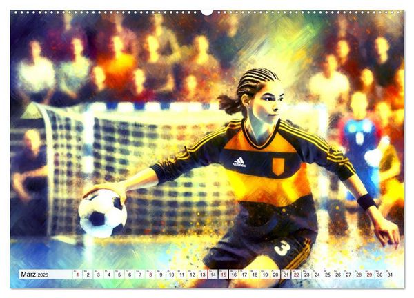 Produktbild: Handball Impressionismus, K&uuml;nstlerische Handballaktionen im KI-Pinselstrich (hochwertiger Premium Wandkalender 2026 DIN A2 quer), Kunstdruck in Hochglanz
