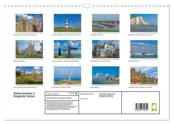 Produktbild: Sehenswertes in Englands S&uuml;den (Wandkalender 2026 DIN A3 quer), CALVENDO Monatskalender