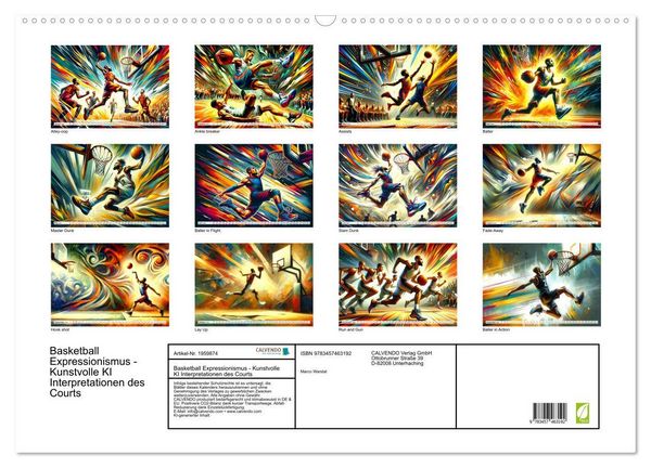 Produktbild: Basketball Expressionismus - Kunstvolle KI Interpretationen des Courts (Wandkalender 2026 DIN A2 quer), CALVENDO Monatskalender