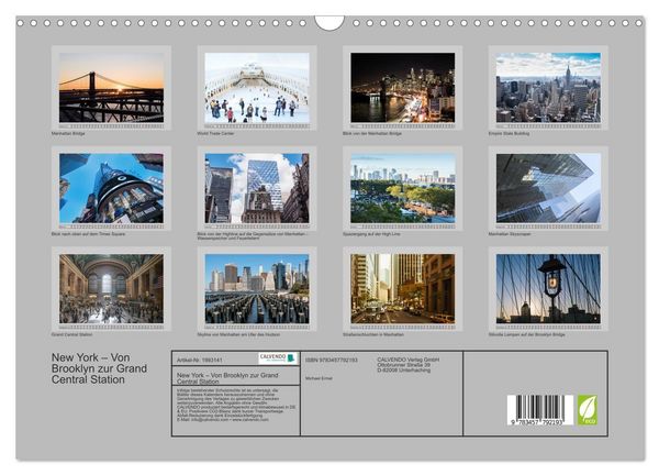 Produktbild: New York &ndash; Von Brooklyn zur Grand Central Station (Wandkalender 2026 DIN A3 quer), CALVENDO Monatskalender