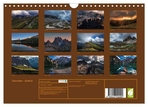 Produktbild: Dolomiten - S&uuml;dtirol (Wandkalender 2026 DIN A4 quer), CALVENDO Monatskalender