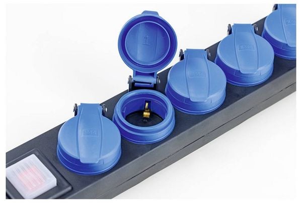 Produktbild: AS Schwabe 38609 Steckdosenleiste mit Schalter 5fach Schwarz, Blau Schutzkontakt 1St.