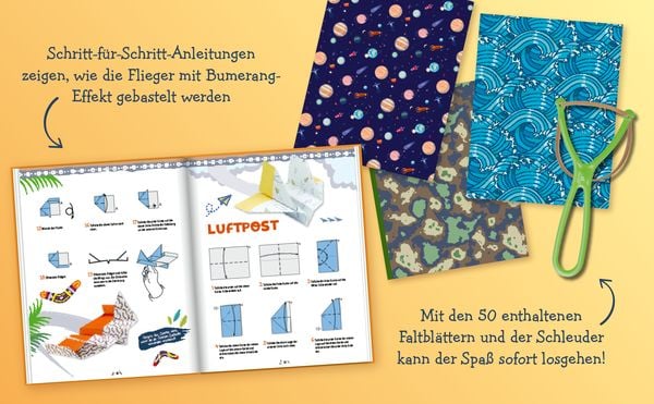Produktbild: Bumerang-Papierflieger mit Schleuder