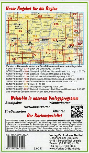Produktbild: Ausflugskarte Erfurt, Weimar, Eisenach, Jena und Umgebung