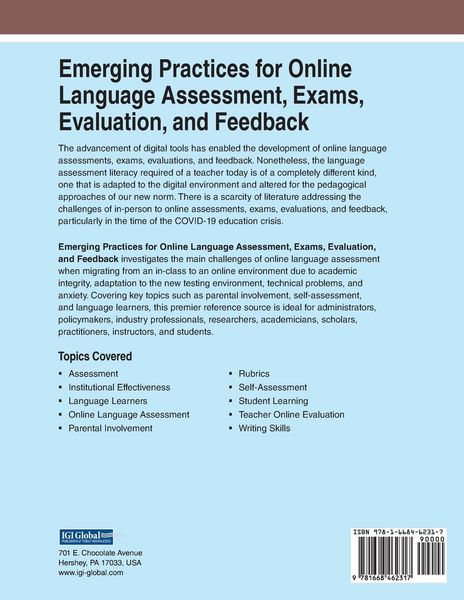 Produktbild: Emerging Practices for Online Language Assessment, Exams, Evaluation, and Feedback