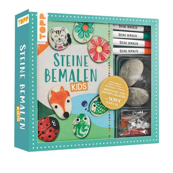 Produktbild: Kreativ-Set: Steine bemalen Kids mit Wackelaugen, Pompons, Anleitungsbuch & Material