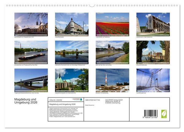 Produktbild: Magdeburg und Umgebung 2026 (hochwertiger Premium Wandkalender 2026 DIN A2 quer), Kunstdruck in Hochglanz