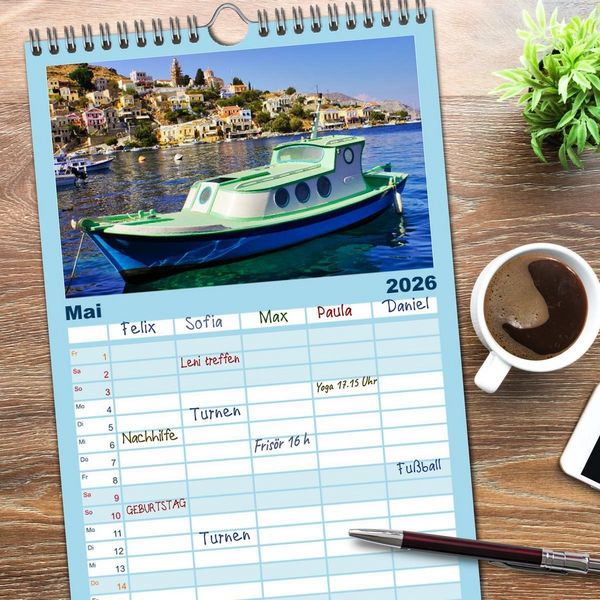 Produktbild: Familienplaner 2026 - Ein Tag auf Symi mit 5 Spalten (Wandkalender, 21 x 45 cm) CALVENDO