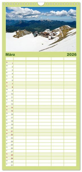 Produktbild: Familienplaner 2026 - Alpenwelten-Zwischen Wetterstein und Karwendel mit 5 Spalten (Wandkalender, 21 x 45 cm) CALVENDO
