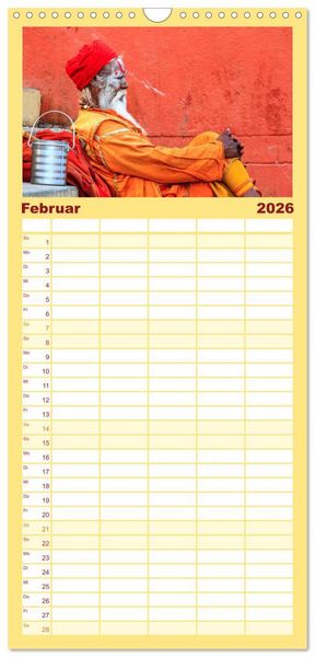 Produktbild: Familienplaner 2026 - Faszination Indien mit 5 Spalten (Wandkalender, 21 x 45 cm) CALVENDO