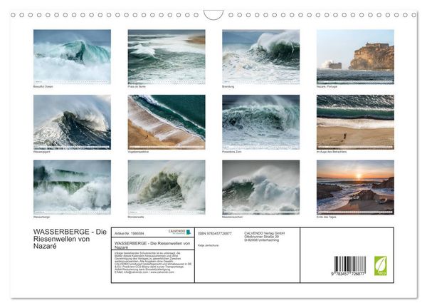 Produktbild: WASSERBERGE - Die Riesenwellen von Nazar&eacute; (Wandkalender 2026 DIN A3 quer), CALVENDO Monatskalender
