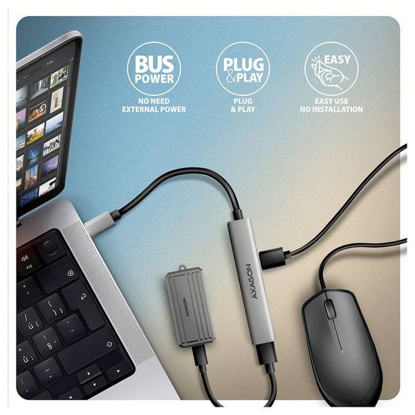 Produktbild: AXAGON HUE-STC USB-Hub 4 Port USB-C&reg;, USB-A 5 GBit/s Silber
