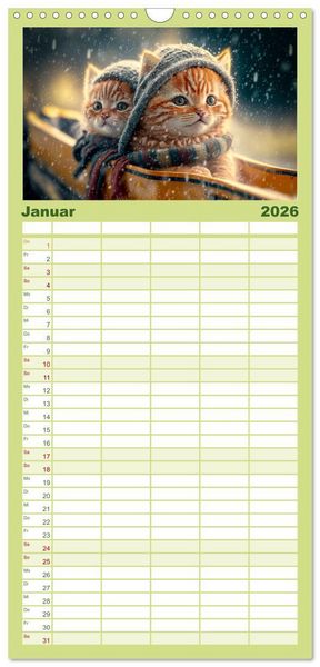 Produktbild: Familienplaner 2026 - Katzen Freunde mit 5 Spalten (Wandkalender, 21 x 45 cm) CALVENDO
