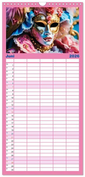 Produktbild: Familienplaner 2026 - MASKEN - poetisch und vertr&auml;umt mit 5 Spalten (Wandkalender, 21 x 45 cm) CALVENDO