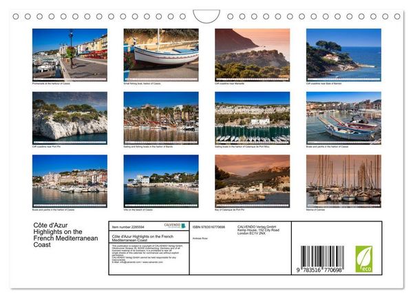 Produktbild: C&ocirc;te d'Azur Highlights on the French Mediterranean Coast (Wall Calendar 2027 DIN A4 landscape), CALVENDO 12 Month Wall Calendar