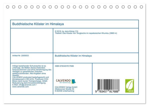Produktbild: Buddhistische Kl&ouml;ster im Himalaya (Tischkalender 2026 DIN A5 quer), CALVENDO Monatskalender