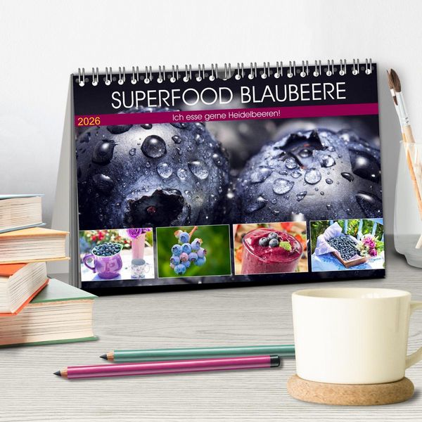 Produktbild: Superfood Blaubeere. Ich esse gerne Heidelbeeren! (Tischkalender 2026 DIN A5 quer), CALVENDO Monatskalender