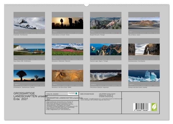 Produktbild: GROSSARTIGE LANDSCHAFTEN unserer Erde 2027 (hochwertiger Premium Wandkalender 2027 DIN A2 quer), Kunstdruck in Hochglanz