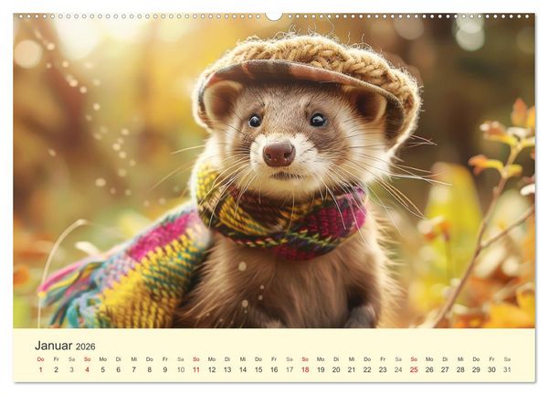 Produktbild: Kecke Marder. Charmante und niedliche Fashion-Ikonen (hochwertiger Premium Wandkalender 2026 DIN A2 quer), Kunstdruck in Hochglanz