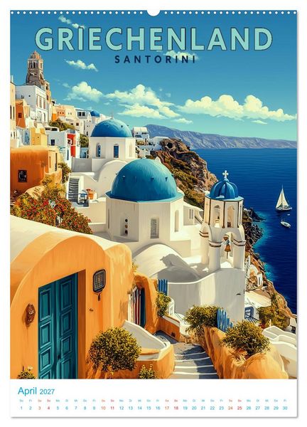 Produktbild: Griechenland - Old School Poster Style (Wandkalender 2027 DIN A2 hoch), CALVENDO Monatskalender