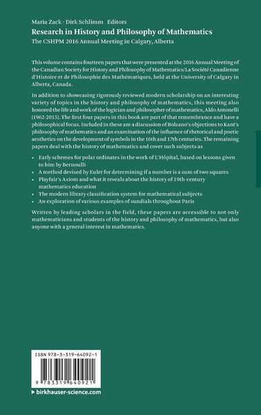 Produktbild: Research in History and Philosophy of Mathematics