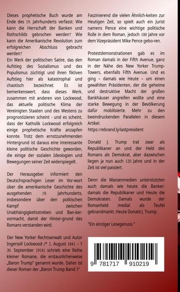 Produktbild: Der Letzte Pr&auml;sident - Mehr als ein spannender Roman - Eine Donald J. Trump Prophezeiung von vor 120 Jahren