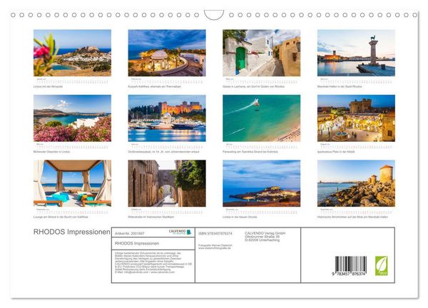 Produktbild: RHODOS Impressionen (Wandkalender 2026 DIN A3 quer), CALVENDO Monatskalender
