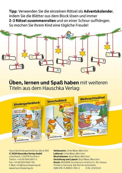 Produktbild: Weihnachtsr&auml;tsel &ndash; Kunterbunter Kindergartenblock ab 4 Jahre