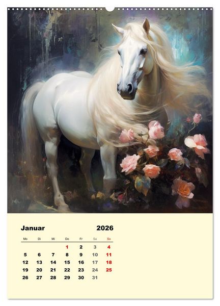 Produktbild: Pferde im romantischen Barockstil (hochwertiger Premium Wandkalender 2026 DIN A2 hoch), Kunstdruck in Hochglanz