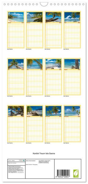 Produktbild: Familienplaner 2026 - Karibik Traum Isla Saona mit 5 Spalten (Wandkalender, 21 x 45 cm) CALVENDO