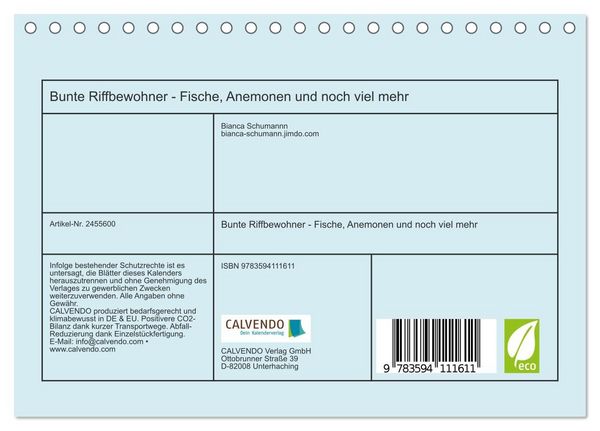 Produktbild: Bunte Riffbewohner - Fische, Anemonen und noch viel mehr (Tischkalender 2027 DIN A5 quer), CALVENDO Monatskalender