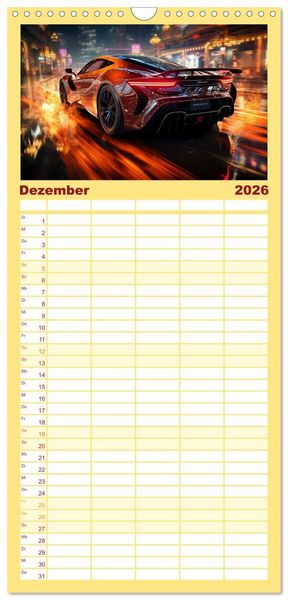 Produktbild: Familienplaner 2026 - Sportwagen Fantasien mit 5 Spalten (Wandkalender, 21 x 45 cm) CALVENDO