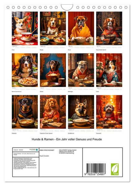 Produktbild: Hunde & Ramen - Ein Jahr voller Genuss und Freude (Wandkalender 2026 DIN A4 hoch), CALVENDO Monatskalender