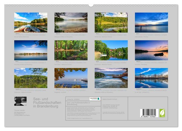 Produktbild: See- und Flu&szlig;landschaften in Brandenburg (hochwertiger Premium Wandkalender 2026 DIN A2 quer), Kunstdruck in Hochglanz