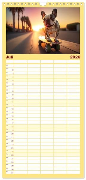 Produktbild: Familienplaner 2026 - Franz&ouml;sische Bulldoggen mit 5 Spalten (Wandkalender, 21 x 45 cm) CALVENDO