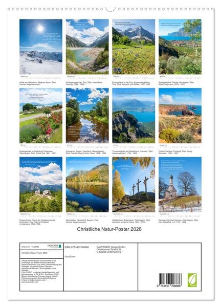 Produktbild: Christliche Natur-Poster 2026 (hochwertiger Premium Wandkalender 2026 DIN A2 hoch), Kunstdruck in Hochglanz
