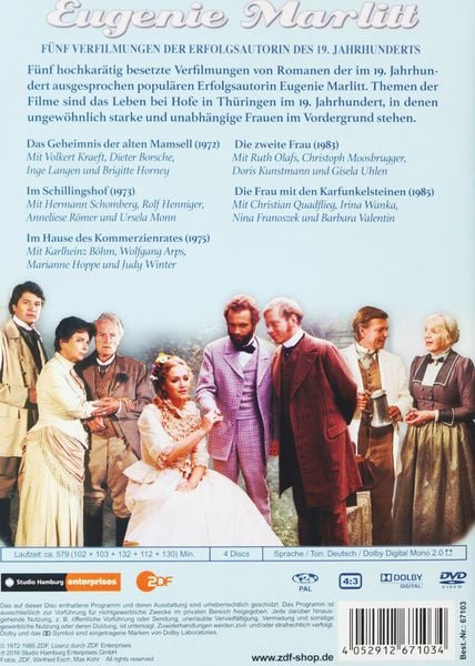 Produktbild: Eugenie Marlitt - Die Frau mit den Karfunkelsteinen/Die zweite Frau/Im Hause des Kommerzienrates/Das Geheimnis der alten Mamsell/Im Schillingshof [4 DVDs]