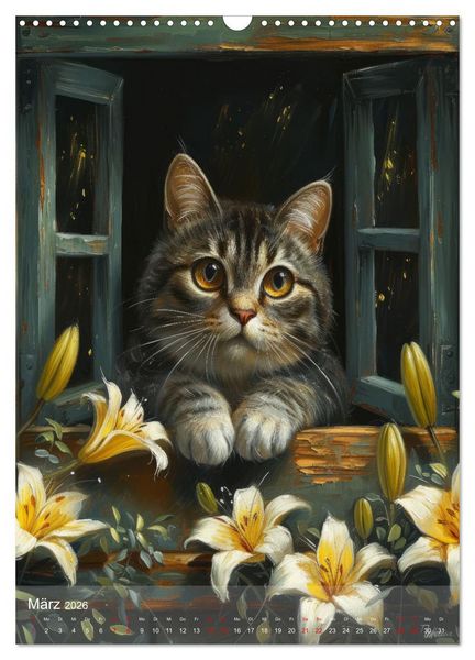 Produktbild: Katzen Kunstillustrationen (Wandkalender 2026 DIN A3 hoch), CALVENDO Monatskalender
