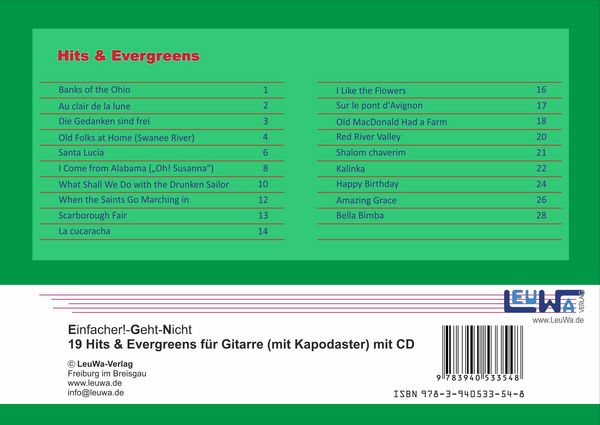 Produktbild: Einfacher!-Geht-Nicht: 19 Hits & Evergreens &ndash; f&uuml;r Gitarre mit Kapodaster incl. CD