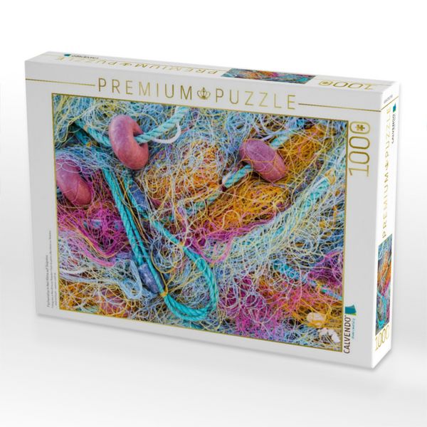 Produktbild: CALVENDO Puzzle Fischernetze in Ne&oacute; Klima auf Sk&oacute;pelos | 1000 Teile Lege-Gr&ouml;&szlig;e 64x48cm Foto-Puzzle f&uuml;r gl&uuml;ckliche Stunden